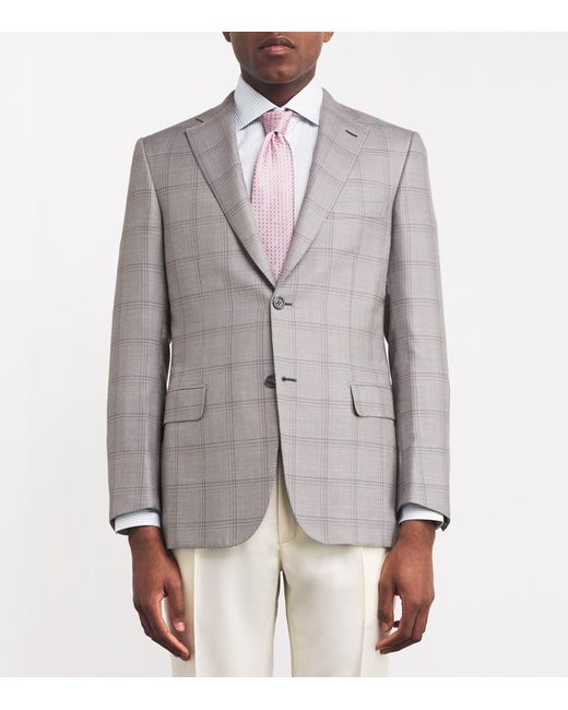 Brioni Gray Wool-Blend Check Blazer for men