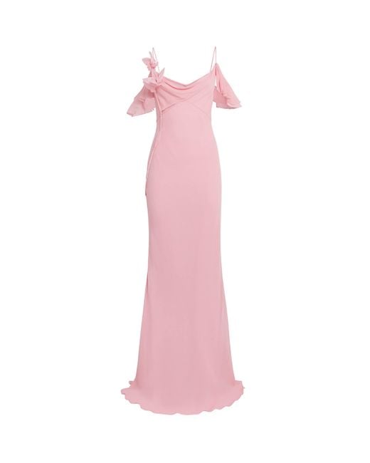 Self-Portrait Pink Flower Georgette Maxi Dress