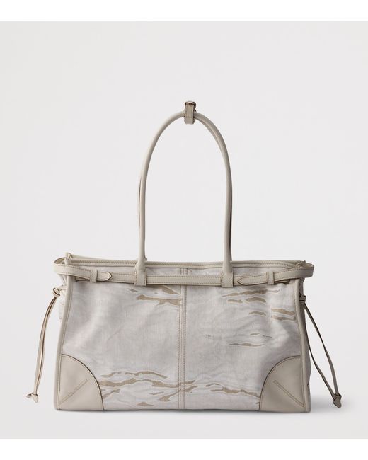 Prada Gray Large Leather And Printed Linen Bonnie Top-Handle Bag