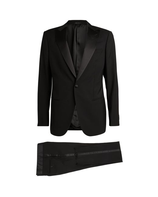 MANZINI ARMANI 3-Piece Slim-Fit Men's Satin Filigree Pattern Tuxedo Prom Suit Black/Gold main image 0