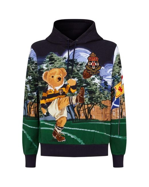 Polo Ralph Lauren Blue Rugby Polo Bear Print Hoodie for men