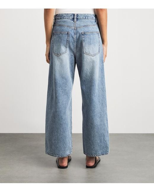 FRAME Blue Crochet Bow Crop Wide-Leg Jeans