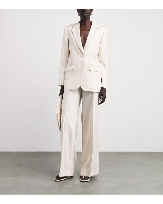 Sandro White Sequinned Stripe Trousers