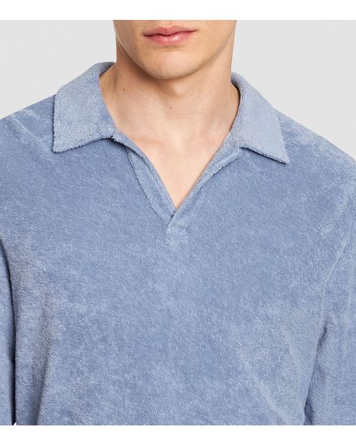 Orlebar Brown Blue Terry Long-sleeve Santino Polo Shirt for men