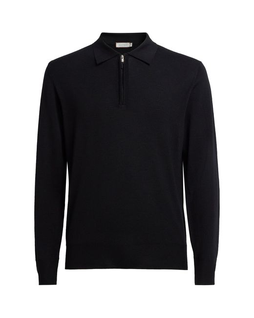 Canali Blue Wool Quarter-Zip Polo Sweater for men