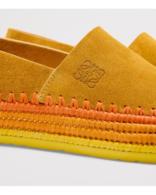 Loewe Orange Suede Raffia-Trim Rio Slippers