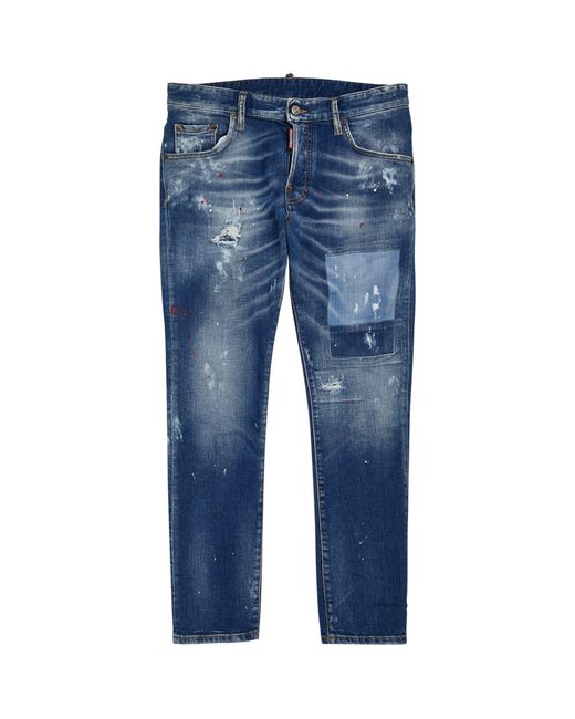 DSquared² Blue Distressed Skinny Skater Jeans for men