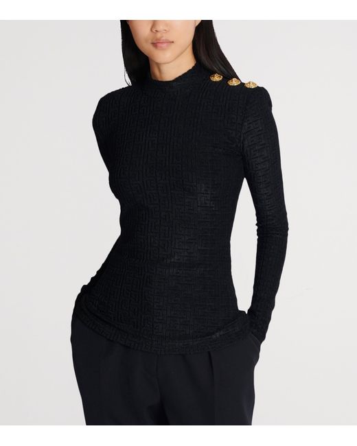 Balmain Black Bouclette Monogram Top