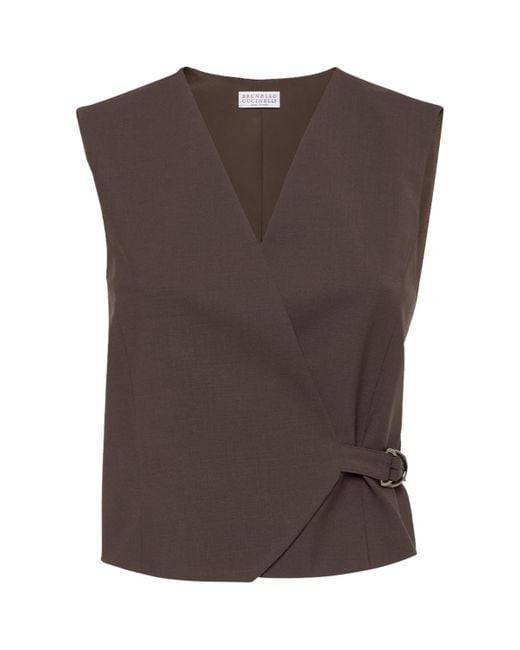 Brunello Cucinelli Brown Tropical Luxury Wool Vest