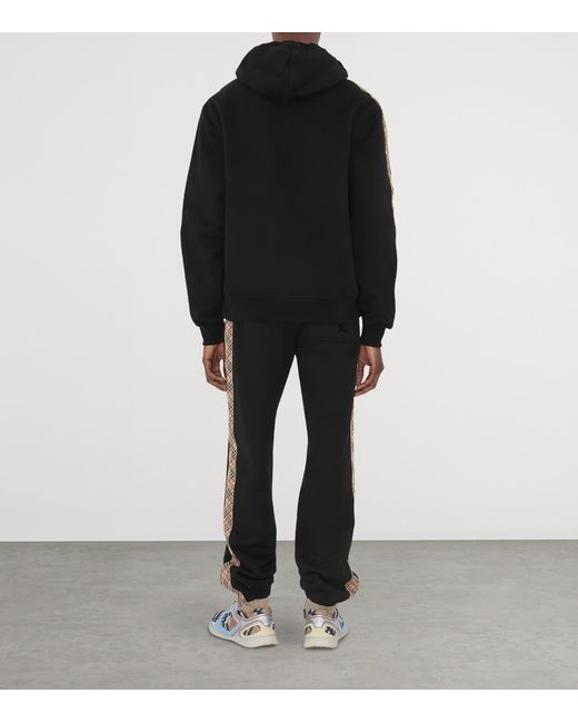 Burberry Black Cotton Check-Trim Sweatpants for men