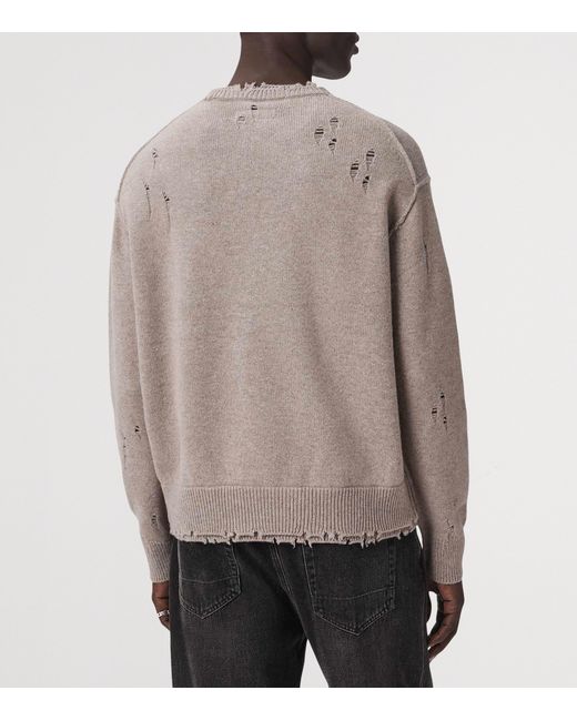 AllSaints Gray Cotton Distressed Wolf Sweater for men