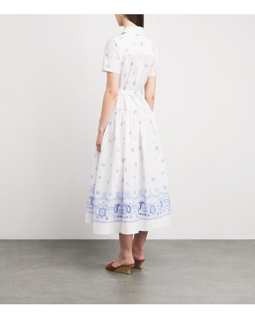 Self-Portrait Blue Cotton Embroidered Midi Dress