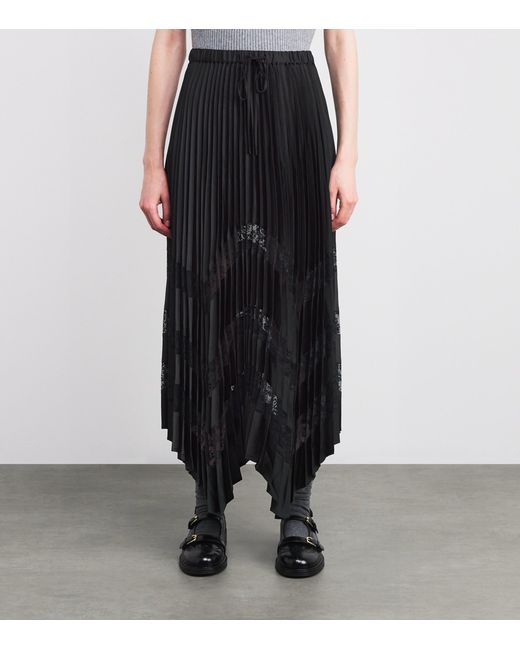 Claudie Pierlot Black Lace-Trim Pleated Maxi Skirt