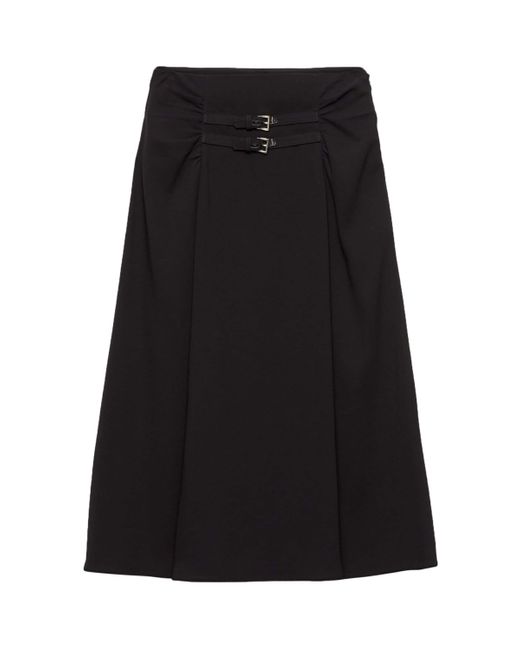Prada Black Buckle-Detail Midi Skirt