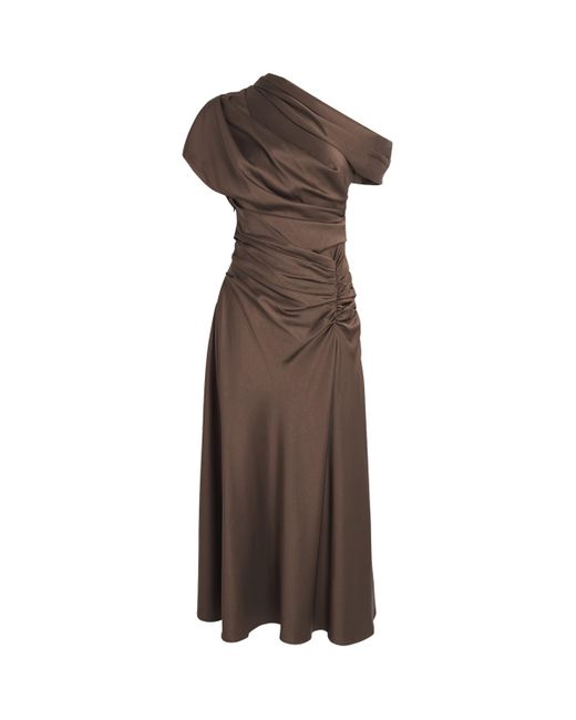 brown mother of the bride dress Zapakasa Women Sparkly Floral Brown Mermaid Long Mother of the Bride Dress  with Side Cape V-Neck Ruched Satin Wedding Guest Dress with Sequins