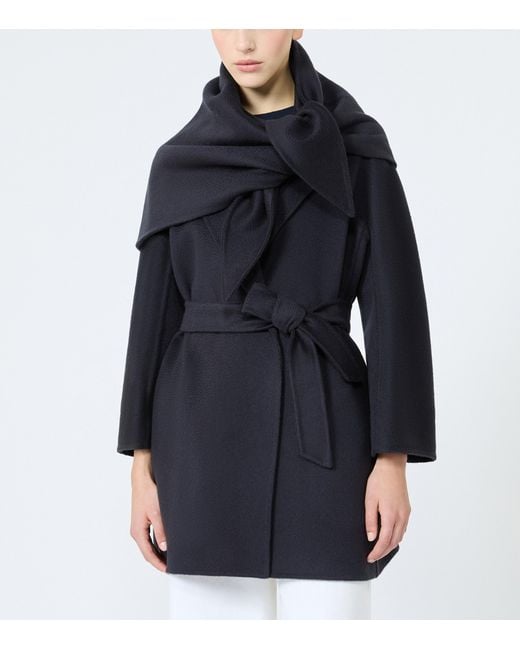 Max Mara Blue Cashmere Short Wrap Coat With Scarf