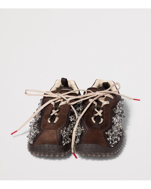 Miu Miu Brown Suede Beaded Bubble Sneakers