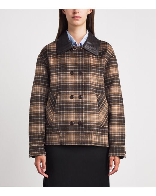 Sandro Brown Wool-Blend Oversized Check Coat