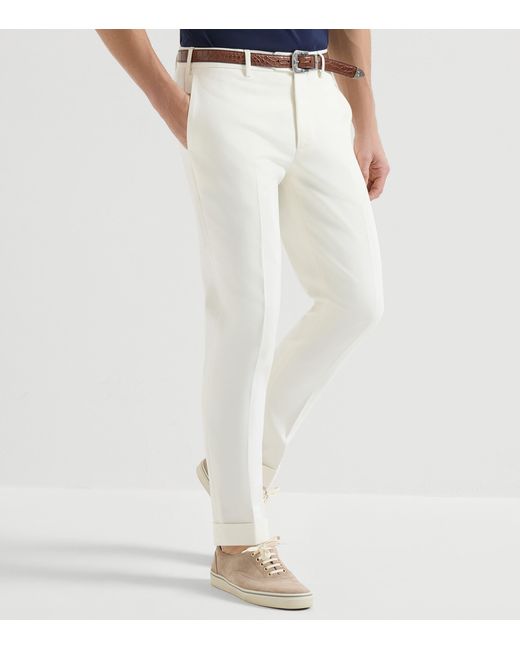 Brunello Cucinelli White Cotton-Virgin Wool Trousers for men
