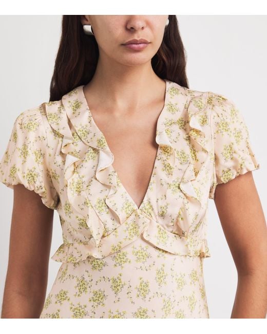 Sandro Natural Floral Print Ruffle-Detail Mini Dress