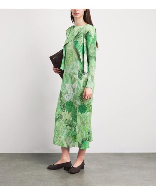 Pleats Please Issey Miyake Green Pleated Foggy Forest Midi Dress