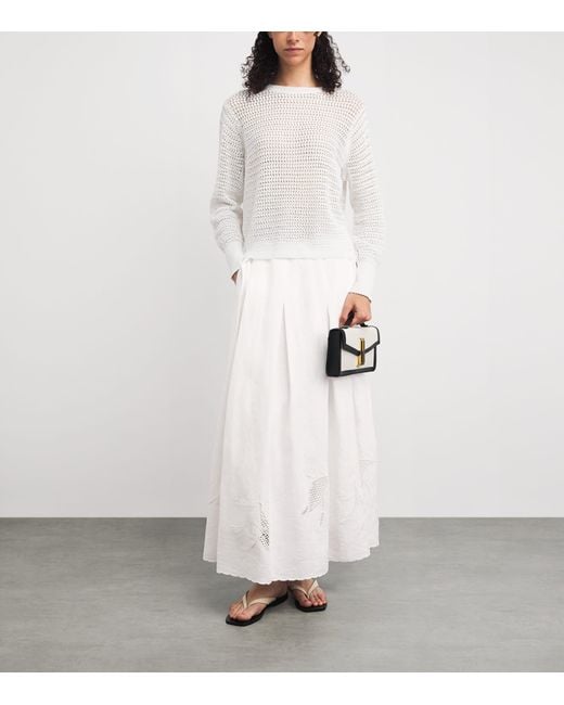Lafayette 148 New York White Organic Linen Broderie Anglaise Maxi Skirt