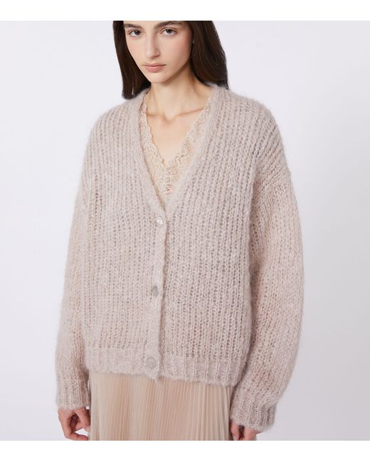 Weekend by Maxmara Natural Mohair-Wool-Blend V-Neck Cardigan