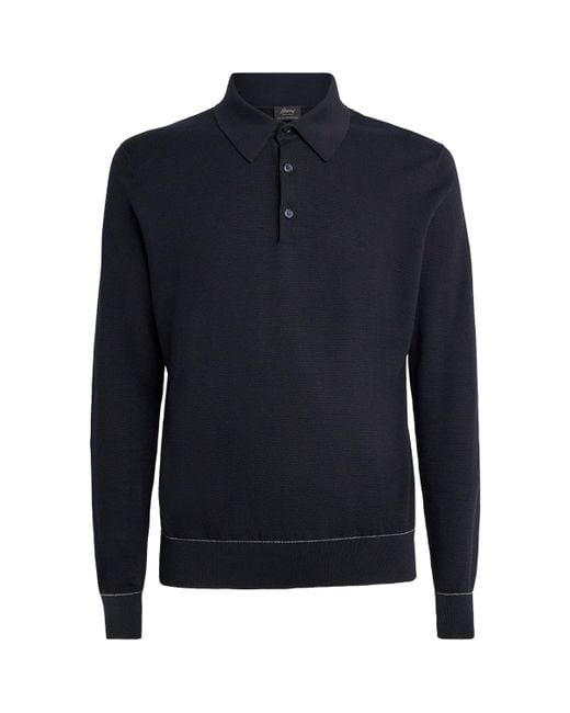 Brioni Blue Cotton Contrast-Stitch Polo Shirt for men