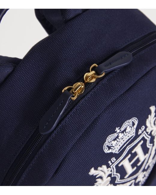 Harrods Blue Cotton Embroidered Emblem Backpack