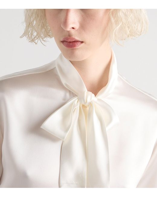 Prada White Satin Tie-Neck Blouse