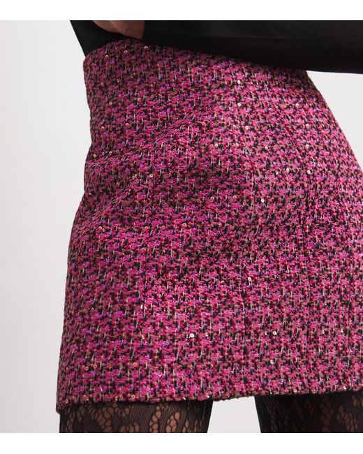 Alessandra Rich Red Wool-Blend Tweed Embellished Mini Skirt