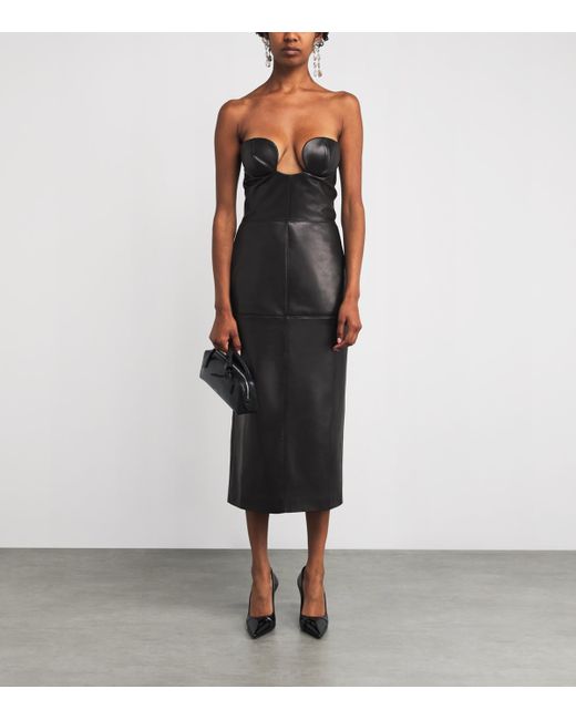 Nensi Dojaka Black Leather Bustier Midi Dress
