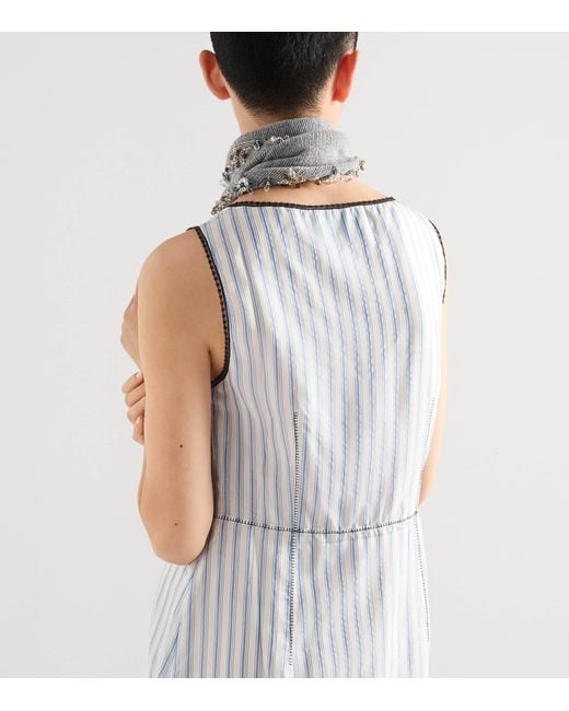 Prada White Bow-Detail Stripe Mini Dress