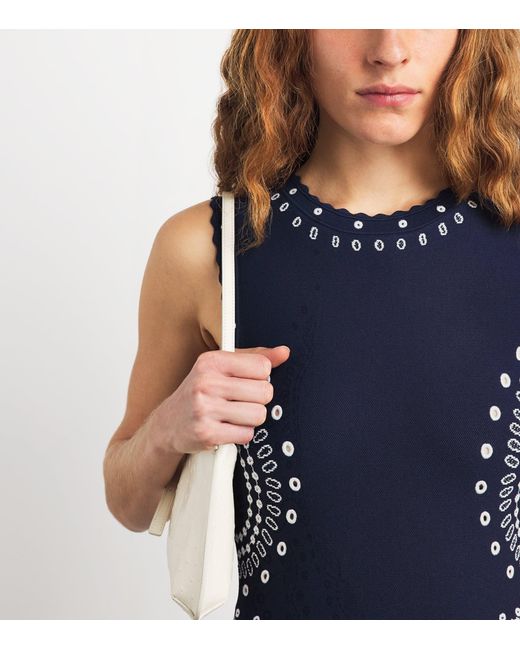 Sandro Blue Knitted Embroidered Mini Dress