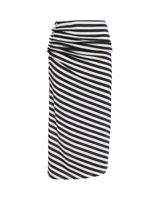 Rabanne Multicolor Wool Asymmetric Stripe Midi Skirt