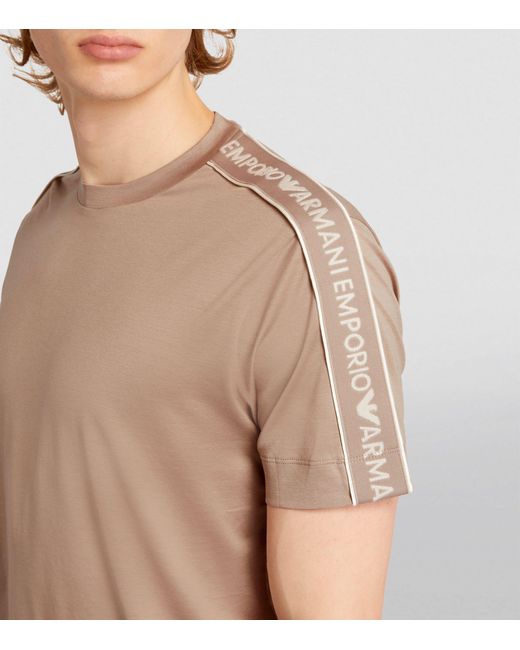 Emporio Armani Brown Cotton Logo-tape T-shirt for men