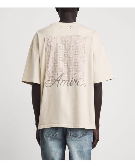 Amiri White Cotton Check Patch T-Shirt for men