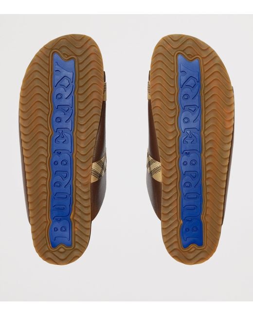 Burberry Brown Leather Check Urchin Slides for men