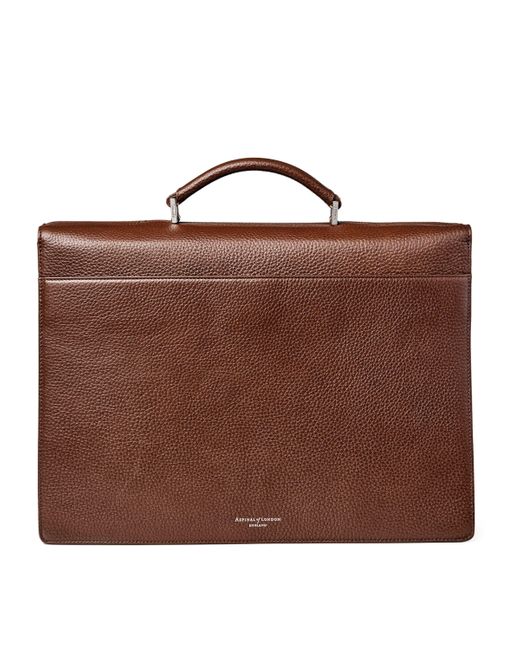 Aspinal Brown Leather City Laptop Briefcase for men
