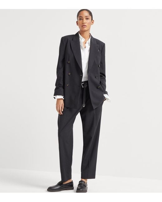 Brunello Cucinelli Black Tropical Luxury Wool Trousers