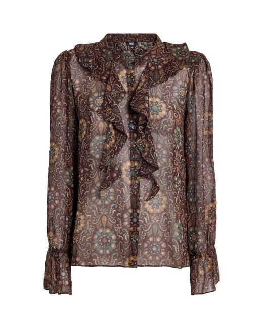 PAIGE Brown Silk Printed Claude Blouse