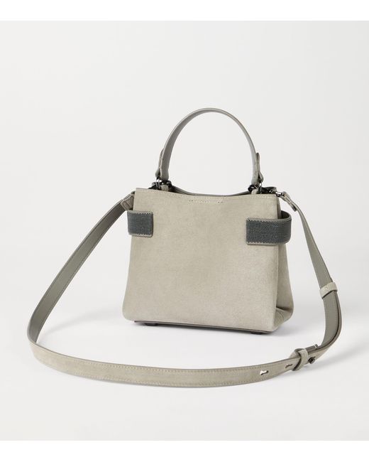 Brunello Cucinelli Metallic Small Suede Essence Top-Handle Bag