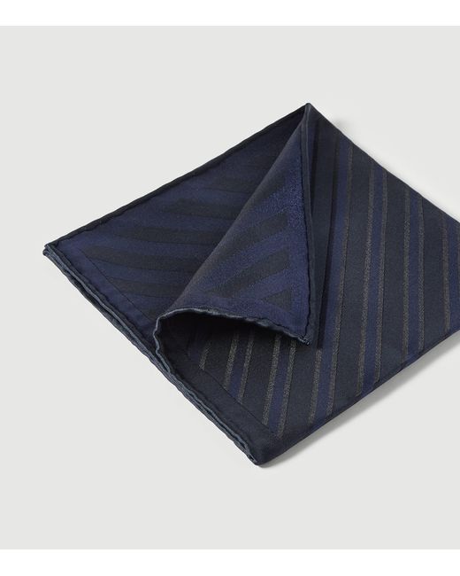Brunello Cucinelli Blue Silk Striped Pocket Square for men