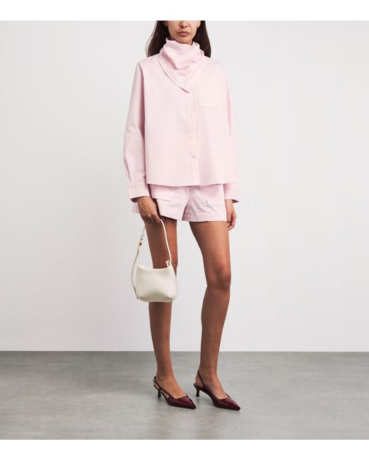 Maje Pink Cotton Scarf-Detail Shirt