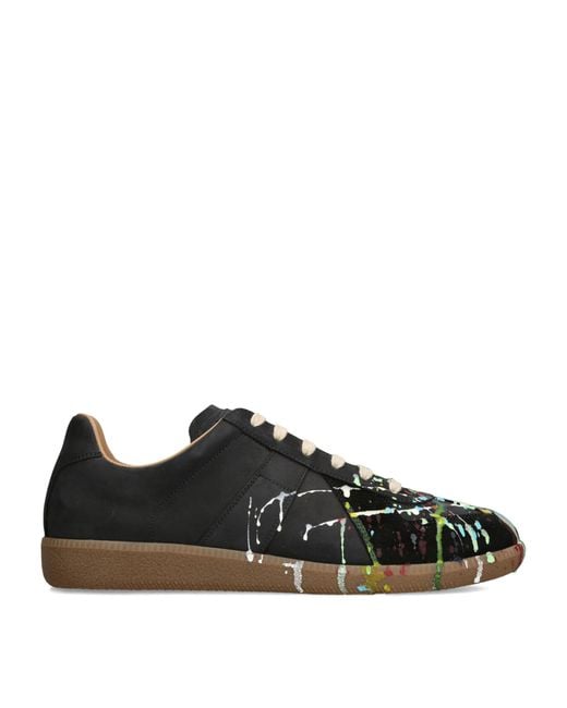 Maison Margiela Black Leather Paint-Detail Replica Sneakers for men