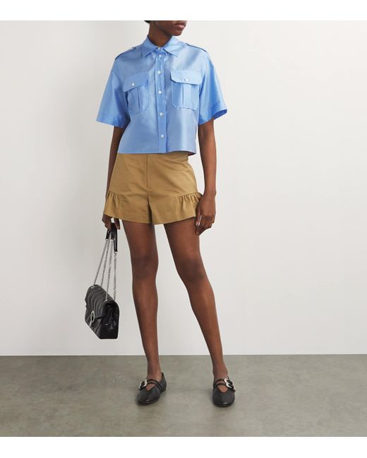 Sandro Blue Organza Short-Sleeve Shirt