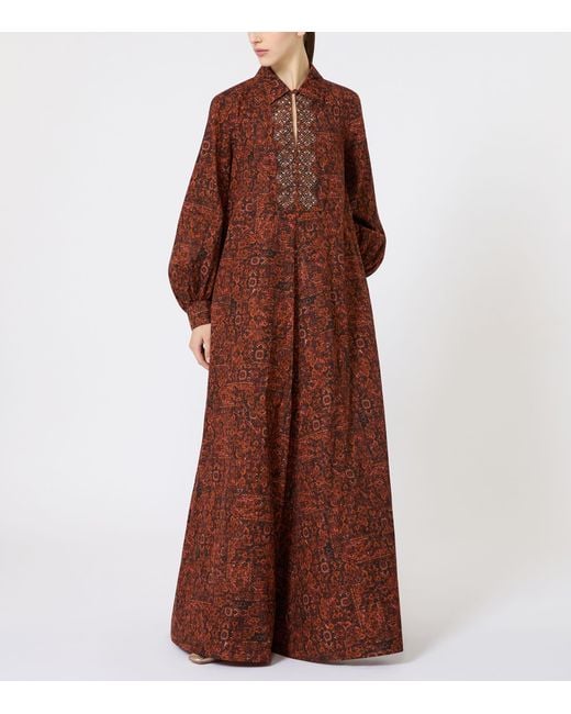 Max Mara Brown Cotton Printed Kaftan Maxi Dress