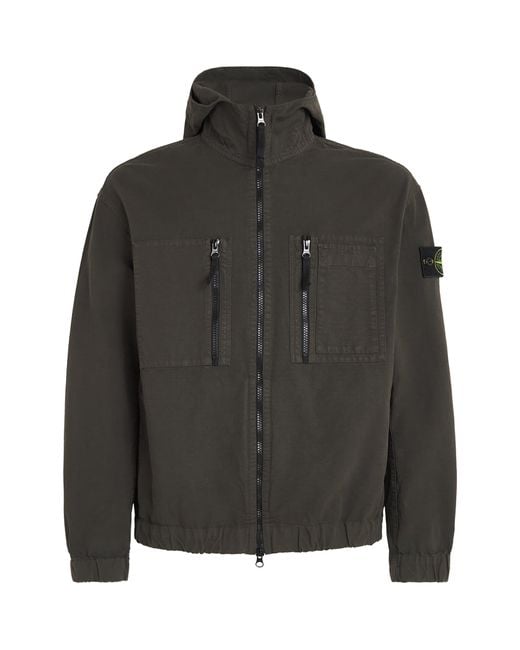 Stone Island Black Organic Cotton Ripstop Hooded Overshirt for men