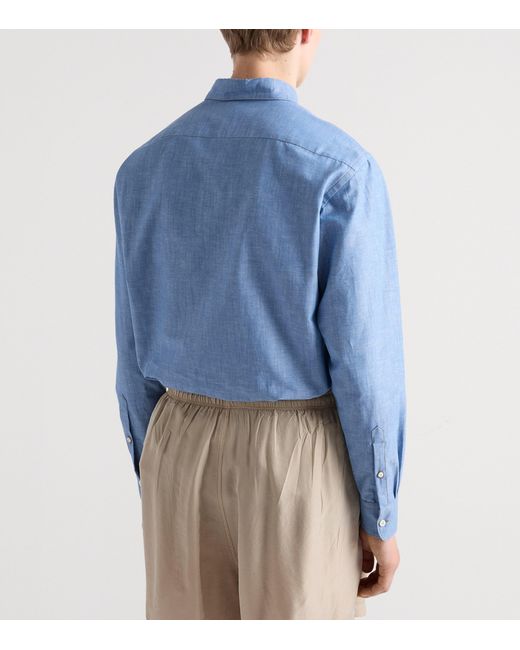 Prada Blue Cotton Chambray Shirt for men