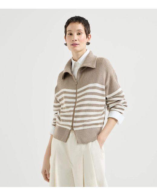 Brunello Cucinelli Multicolor Rib-Knit Stripe Cardigan